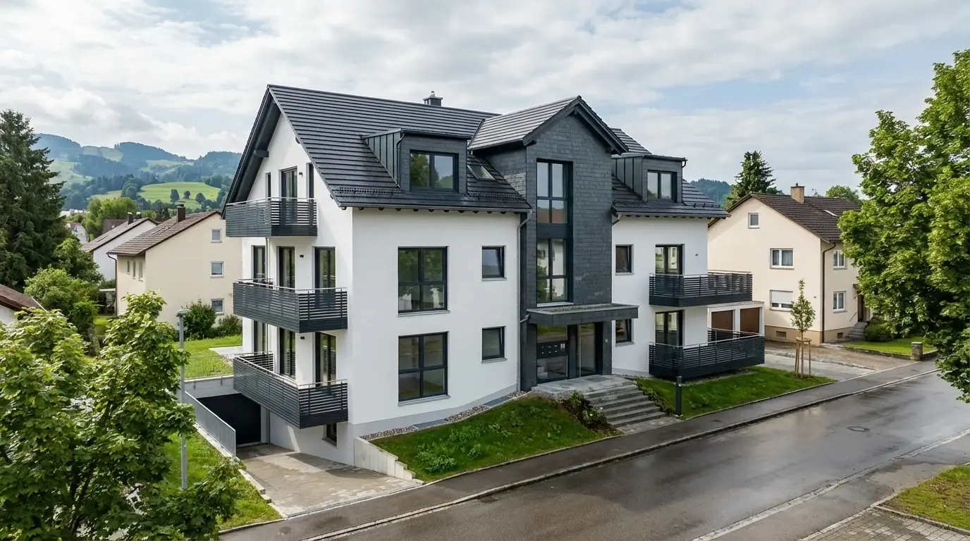 Basswood Mountain Eigentumswohnungen — Nordwestansicht, Lindenberg im Allgäu